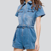 Women overall shorts with zipper